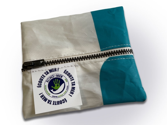 Porte-Monnaie Bicolore Blanc-Turquoise en Voile Recyclée