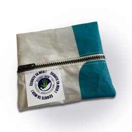 Porte-Monnaie Bicolore Blanc-Turquoise en Voile Recyclée